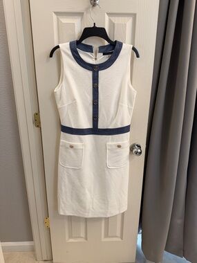 Tommy Hilfiger Cream Shift Dress with Navy Trim